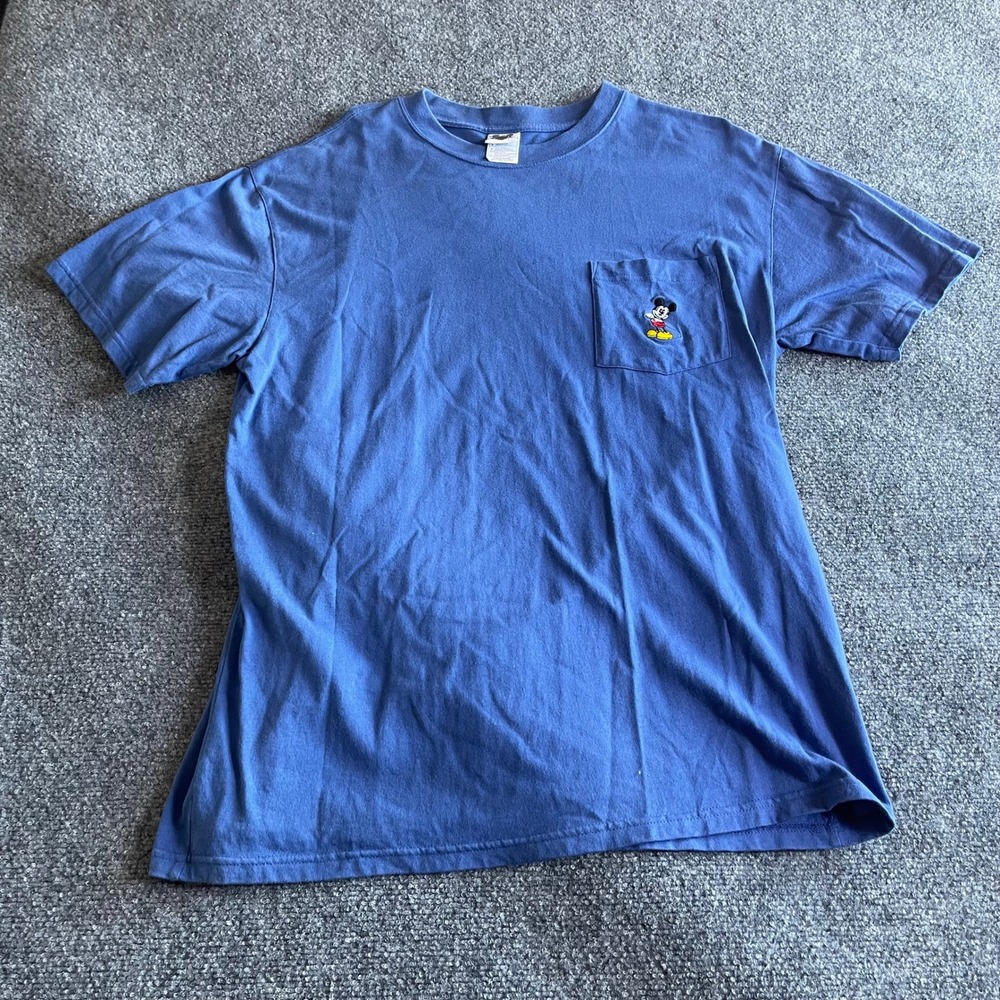 The Disney Catalog Mens Mickey‎ Mouse Embroidered Pocket T-Shirt Blue Large L